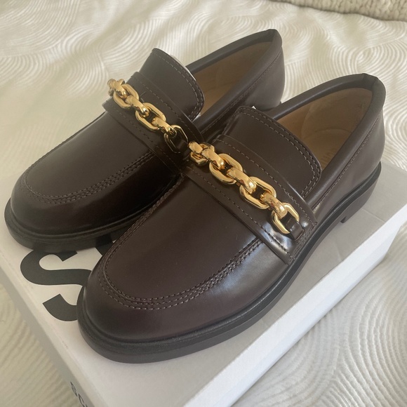 SCHUTZ Shoes - Schutz Dannie Loafers (Dark Brown with Gold Chain Detail)